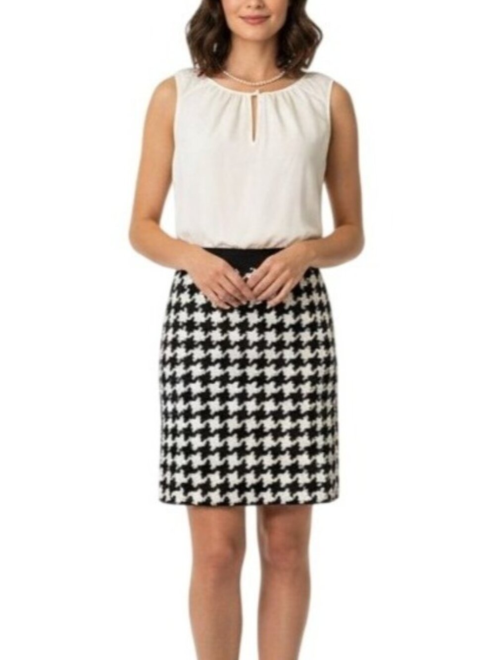 Ann Taylor Loft Petite Herringbone Dress | Ivory & Black | Size 8P